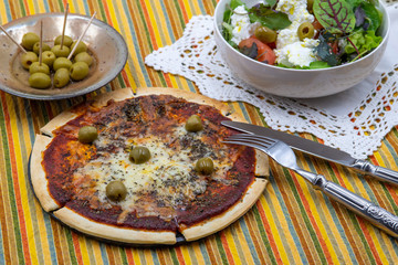 pitted olives margarita pizza with olives and cottage cheese with olives and tomatoes fresh green salad