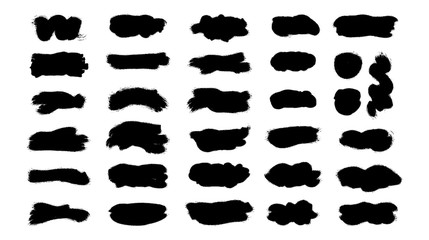 Fototapeta premium Set of black grunge hand paint, stripes, ink brush strokes, hand drawn texture painted brushes, lines isolated on white background.