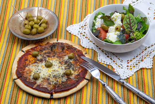 pitted olives margarita pizza with olives and cottage cheese with olives and tomatoes fresh green salad