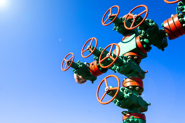 Oil and gas processing plant with pipe line valves. Oil pipeline valves in the oil and gas...