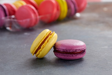 macaroons on a dark table