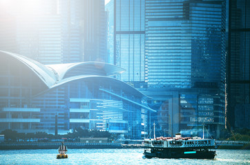 Hong Kong City View against sun ray