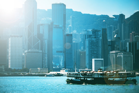 Hong Kong City View against sun ray