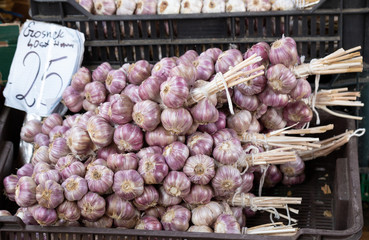 Fresh garlic at the vegetables market stall