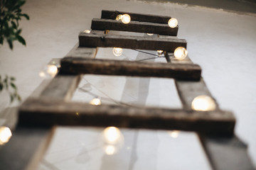 Staircase with bulbs in the loft studio