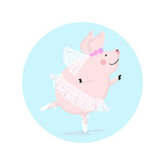 Obraz na płótnie Canvas Печатьvector illustration of cute pig ballerina dancing, cartoon design