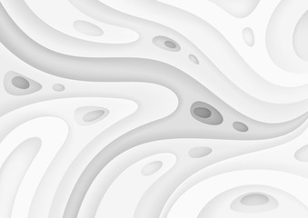 Abstract paper cut white background with wavy layers; Realistic carving art; Vector 3d template; Material design concept.