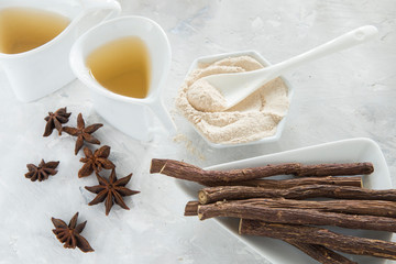 anise tea and liquorice roots on the table