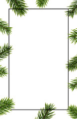 Fototapeta na wymiar Christmas and New Year poster with white frame and fir branches.