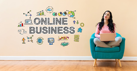 Online business with young woman using a laptop computer 