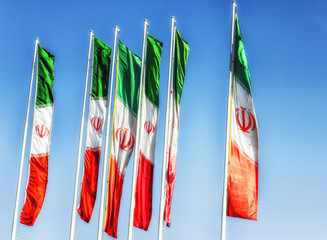 Islamic Republic of Iran flags waving in the wind