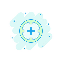 Vector cartoon shooting target icon in comic style. Aim sniper concept illustration pictogram. Target aim business splash effect concept.