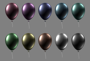 Set of colorful balloons isolated on grey background.