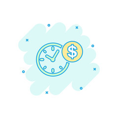 Vector cartoon business and finance management icon in comic style. Time is money concept illustration pictogram. Financial strategy business splash effect concept.