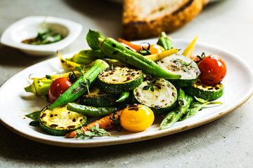 Charred Zucchini,Okra and Baby Carrot with Thyme and Balsamic