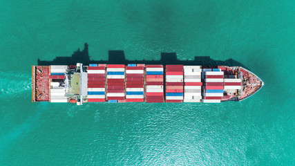 Aerial view container ship to sea port loading container for import  export or transportation...