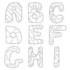 Cartoon Alphabet Coloring Book or Page Set for Children Education and Fun - coloring book