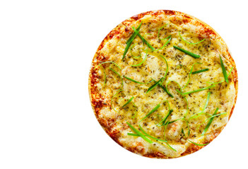 Pizza Margherita or Margarita with Mozzarella cheese. Italian pizza isolated on white background. with copy space. top view
