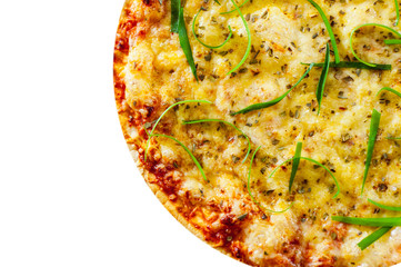 Pizza Margherita or Margarita with Mozzarella cheese. Italian pizza isolated on white background. with copy space. top view