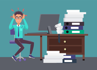 Businessman Tired of Work Vector Illustration