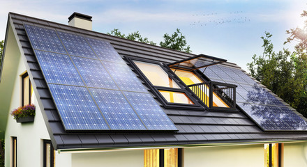 Solar panels on the roof of the house