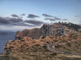 view of cliif, sea, road and cap de Formentor