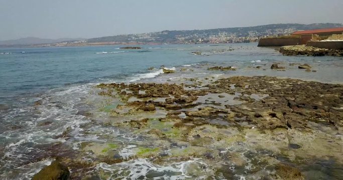 beautiful top view of the coral beach, beautiful sea wave
