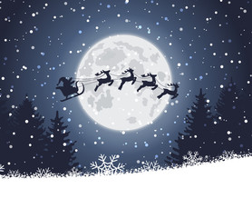 Obraz na płótnie Canvas Winter christmas forest with Santa Claus rides
