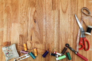 tailor's stuff on work table.