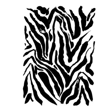 Brush painted zebra pattern. Black and white stripes grunge background.