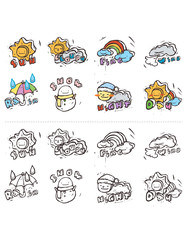 Variation of colorful objects displayed in a row against white background