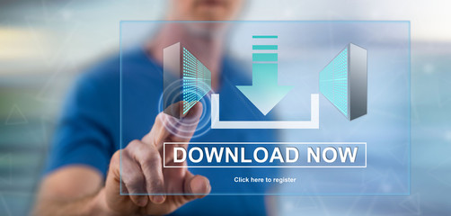 Man touching a download concept