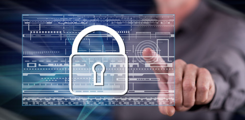Man touching a data protection concept