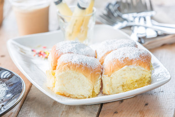 close-up of Bread in white disk
