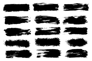 Vector set of hand drawn brush strokes, stains for backdrops. Monochrome design elements set. One color monochrome artistic hand drawn backgrounds.