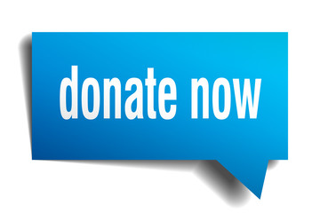 donate now blue 3d speech bubble