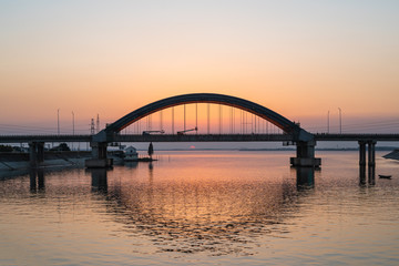 Fototapeta na wymiar Cable bridge with sunset in Nanjing