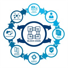 Block chain infographics with circular arrows. Vector graphic illustration.