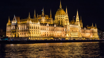 Parliament of Budapest seen from the Danube river