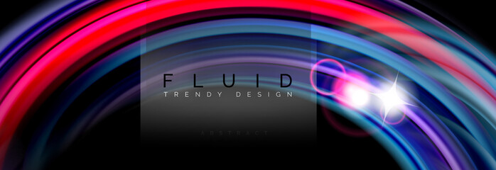 Mixing color waves on black, liquid flowing shapes