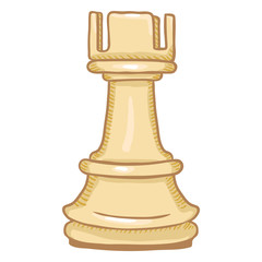 Vector Single Cartoon Illustration - White Rook Chess Figure.