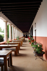 The reconstructed inn with restaurant and dishes from Roman times