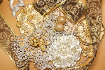 christmas backgound with golden and silver ornaments