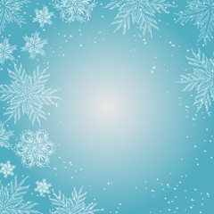 Fototapeta na wymiar Merry Christmas . Snowflakes on blue background. Christmas holidays typography. Vector