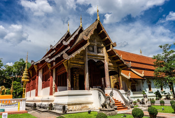 Naklejka premium Old wooden sanctuary of Wat Phra Sing Ancient Temple of Chiangmai, Thailand