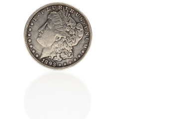 American metal coins on a white background.