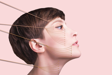 Young female with clean fresh skin. Beautiful woman. Female face and neck. Portrait of young...