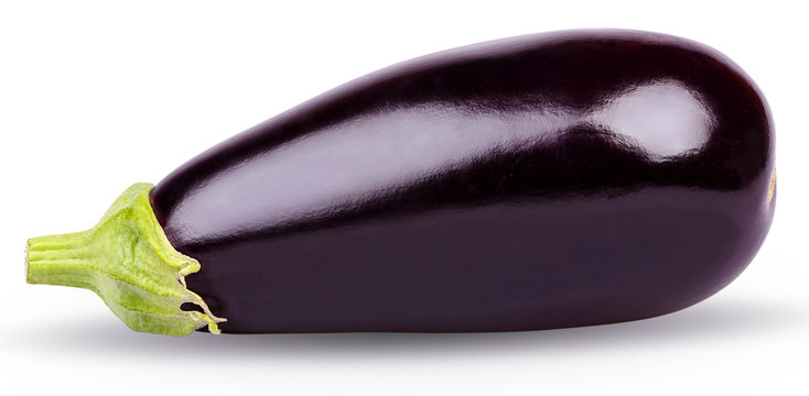 Eggplant isolated. Fresh Eggplant vegetable with stem isolated on white background. Aubergine with clipping path