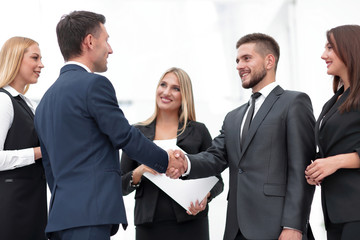 Fototapeta premium business team handshake and business partners
