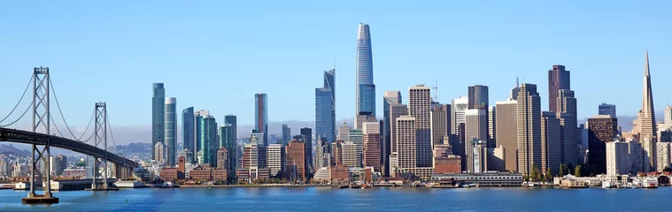 Poster Im Rahmen Bunte Skyline von San Francisco, Kalifornien © gdvcom